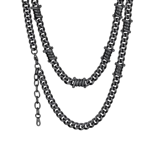 ChainsHouse Barbed Wire Necklace Punk Thorns Chain Necklace for Men Women, 5/6/7/9/12MM Wide Stainless Steel/Black Metal/Gold Plated Hiphop Rock Jewel