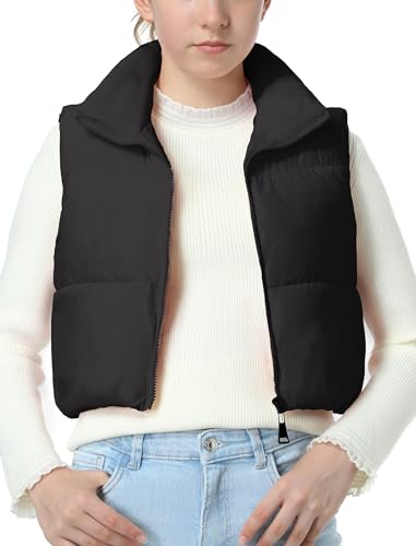 EXARUS Girls Puffer Vest Cropped Puffy Water Resistant with Pockets Lightweight Outerwear Vests Warm Sleeveless 6-14Y2