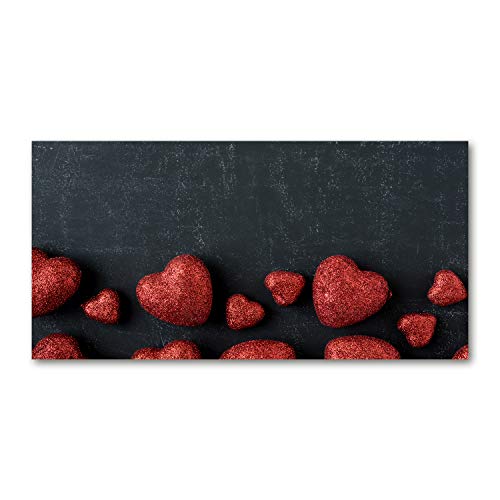 Art mural panoramique 125x50 cm avec motif de coeurs rouges et tableau noir déco