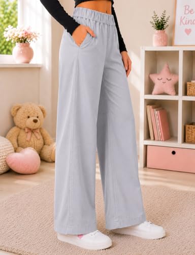 Image of ADBUCKS Girl's Stretch Denim Wide Leg Jeans Comfort Fit with Elastic Waistband, Straight Cut, Casual Style for All Seasons, Versatile Clothing