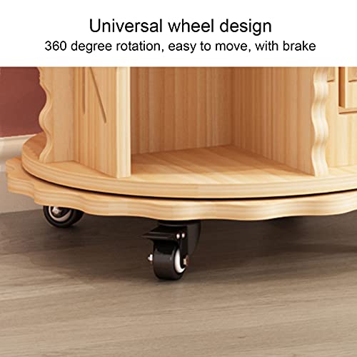 JKGHK Estantes giratórias redondas de madeira maciça, estante removível com rodas universais, suport