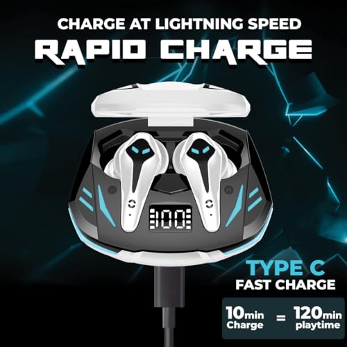 Image of HOPPUP Predator Xo3 Gaming Earbuds with 35MS Low Latency, 13MM Drivers & 50H Playtime Bluetooth (White, True Wireless)