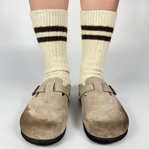 Image of 92% Merino Wool Socks Crew Cozy Heavyweight Home Travel Outdoor Super- Soft Socks, 100% Made in Mongolia