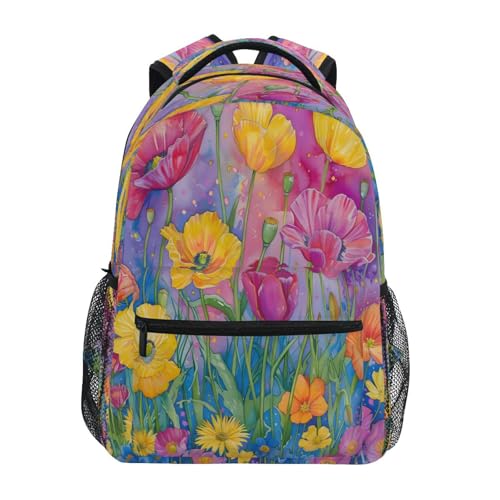 Watercolor Flower Watercolor Colorful Backpack for School Boys Girls Adults Kids Bookbag Laptop Bag 15L