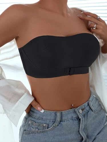 COZYEASE Women's Strapless Front Closure Bra One Piece Comfort Wireless Bottom Hem Bras3