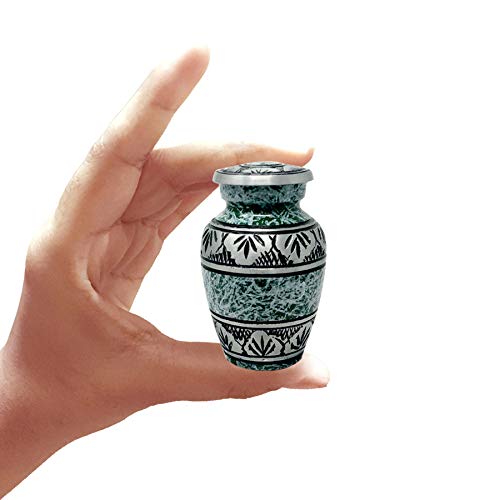 Forever in Our Hearts Classic Keepsake Urns Set of 4 - Beautiful Shades of Mini Keepsakes - Keepsake Urns - Token Urns - Handcrafted & Affordable Mini Urns for Ashes with 4 Velvet Bags (Green)