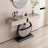 [Robuste et durable] : Cette table d'entrée moderne est composée d'un panneau de roche massif et d'une structure en métal. La base épaisse au bas de la table est idéale pour éviter les vibrations. Son emplacement est libre