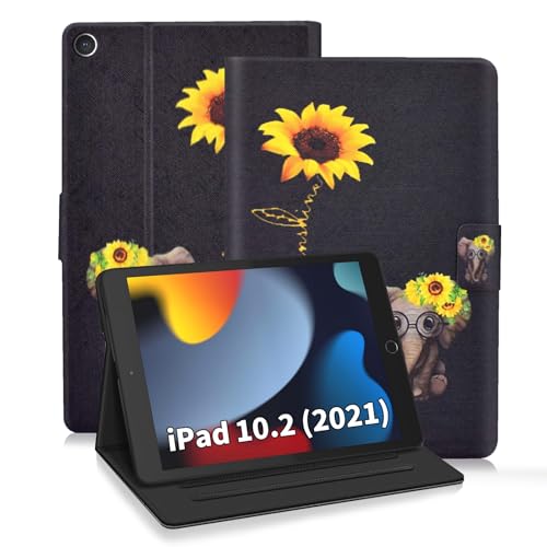 ONETHEFUL Libro - Custodia per Apple iPad 10.2' 2021 2020 2019 / iPad Air 3 10.5' 2019 / iPad Pro 10.5' 2017 Tablet Custodia protettiva con pelle PU e supporto, elefante di Margherita