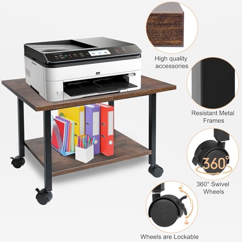 RANXFLOAT Suporte de impressora, mesa de impressora sob a mesa com rodas, mesa de impressora móvel i