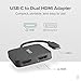 Plugable USB C to HDMI Adapter for Dual Monitors 4K 60Hz, Compatible with Windows, Chromebook, USBC Thunderbolt USB4 Laptops, MST Extended Display Type C Multi HDMI Port Adapter, Driverless USBC-MSTH2