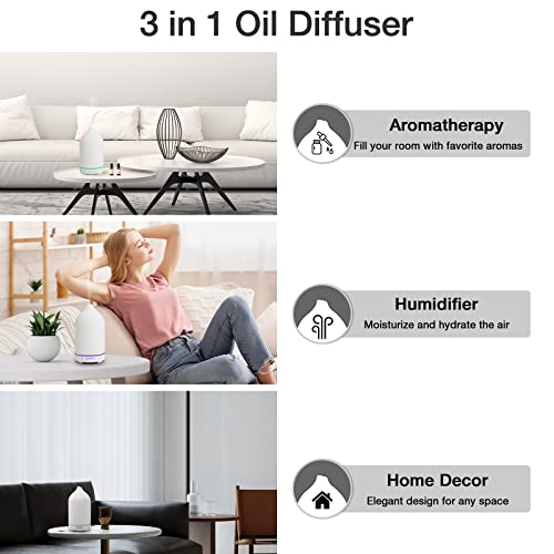 Essential Oil Diffuser Aromatherapy Diffuser - 100Ml Ceramic Ultrasonic Cool Mist Aroma Diffuser, Whisper Quiet With Waterless Auto Shut-Off, 4 Timer Setting &7 Colors Night Light For Home Office #TOP3