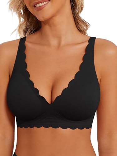 Image of Seamless Wavy Bra - Low Cut Deep V Bras Scalloped Wireless Jelly Bralette