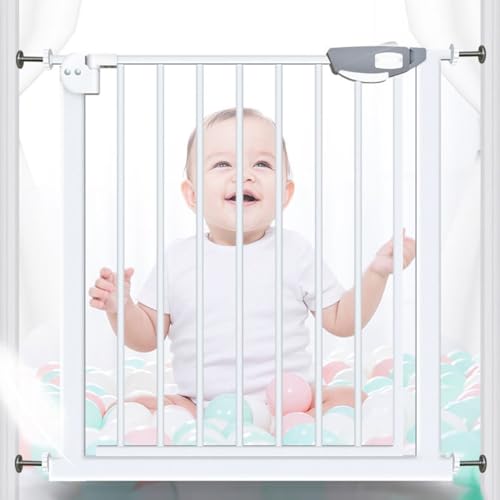 Treppentor Für Baby Und Haustier,Babytor Pressure Fit,Metall-Sicherheitstor Für Türen Und Treppen,Einhandbedienung,Auto Close Pet Gate (Color : White, Size : 76-84CM+Extension 80CM)
