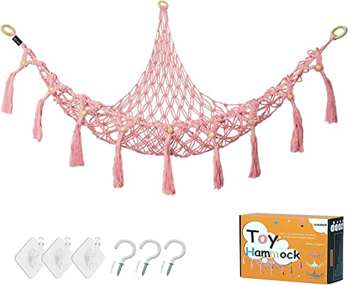 Image of Coipdfty Stuffed Animal Hammock - Pink Macrame Hammock Organizer - 44 Inches - Maximum Weight Capacity 220 lbs