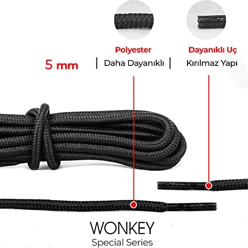 Yuvarlak Spor Ayakkabı ve Sneakers Bağcığı, Dayanıklı Polyester Bot Bağcık Ayakkabı İş Ayakkabısı Aksesuarı - 120 cm - 1 Çift - Görsel 4