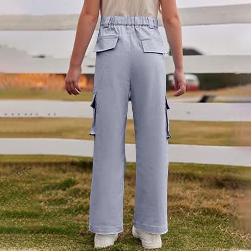 Girls Trendy Cargo Pants Baggy Wide Leg Sweatpants Pockets High Waisted Zipper Button Back Elastic Straight Pants3