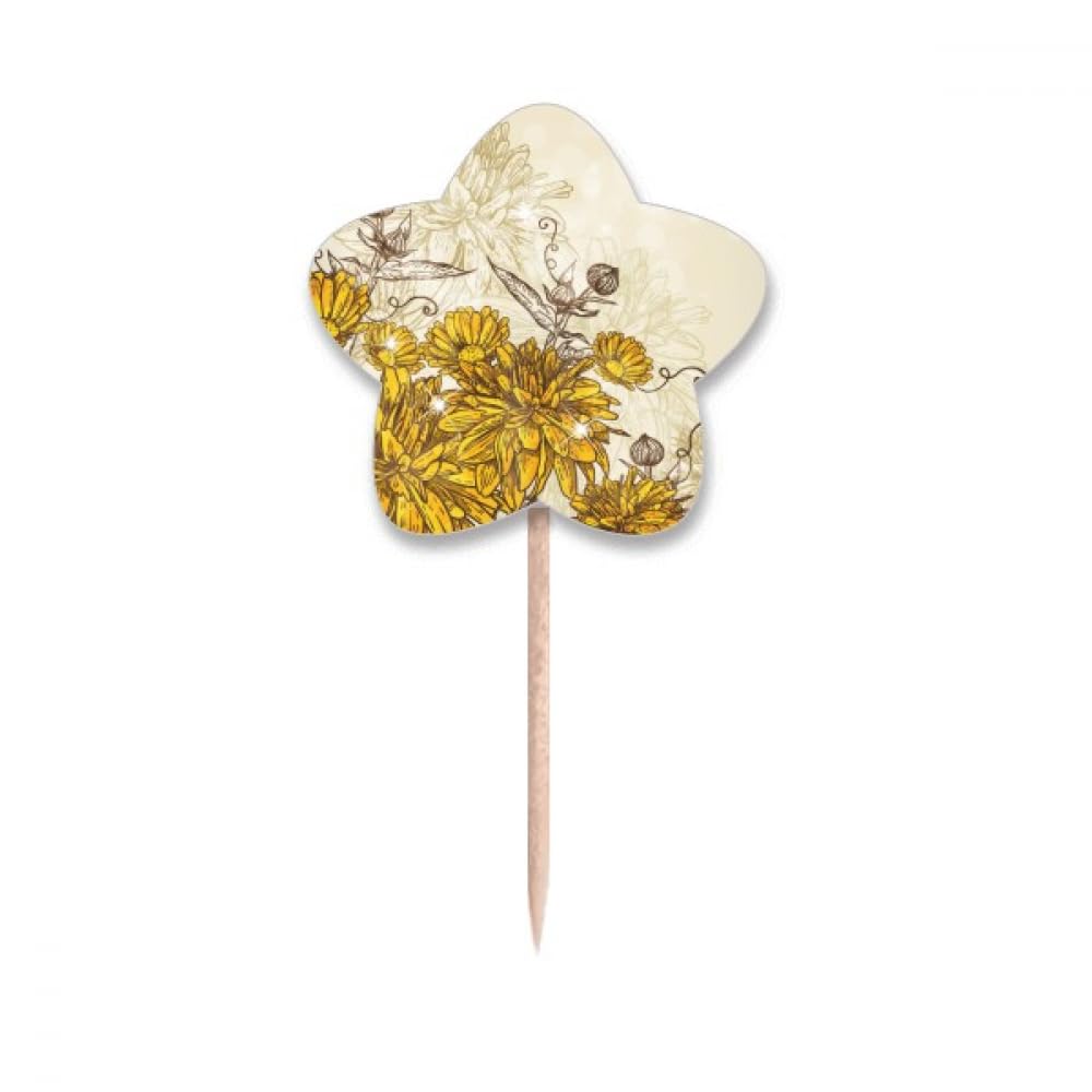 Cure-dents en forme de fleur de chrysanthème jaune avec étoiles, pique pique-nique et cocktail