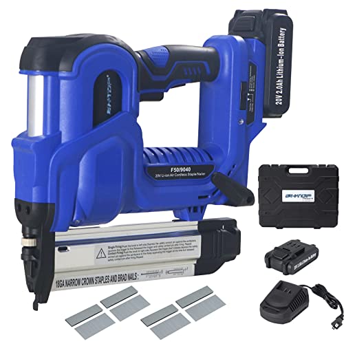Bhtop 20V Cordless Brad Nailer＆Stapler, 18 Gauge 2 In 1 Stapler Kit, Heavy Finish Nail Gun With 2.0A Rechargeable Battery, Charger, Air Cylinder Power Nail Gun，In Blue1 Battery #TOP10
