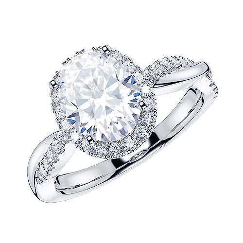 THELANDA Sterling Silver Petite Twisted Vine 1.5CT Oval Cut Genuine Moissanite Halo Engagement Ring Promise Ring
