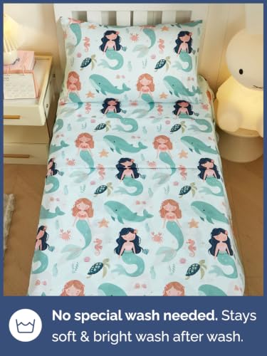 Image of Kids Twin Size Mermaid Bed Sheets - 3 Piece Kids Mermaid Sheet Set - Ocean Sea Bedding - Ultra-Soft, Cute & Cozy - Breathable & Machine Washable - Underwater Bed Set for Boys, Girls, Teens & Toddlers
