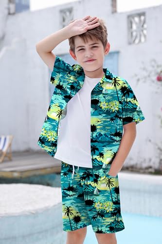 Image of Cromoncent Boy and Men Hawaiian Outfits Short Sleeve Shirts and Shorts Hawaiian Suits Beach Tropical 2 Pcs Vacation Sets