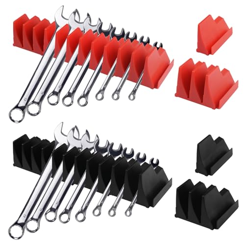 UFURMATE 40Pcs Magnetic Modular Wrench Organizer for Tool Drawer 2 Style Customizable Wrench Rack with Magnet Perfect Tool Storage Gift for Professional Mechanics Men (Black + Red)
