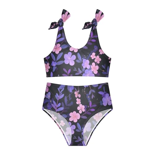 KLL Plum Flower Black Background Girls Two Piece Bikini Sets Quick-Dry Swimsuits Swimwear Adjustable Strap3