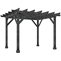 Outsunny 12' x 10' Patio Pergola, Weather-Resistant Cedar Wood, Backyard Cover for Porch Party, Grape Garden, Vineyard, Ivy Vine, or Climbing Plants, Black