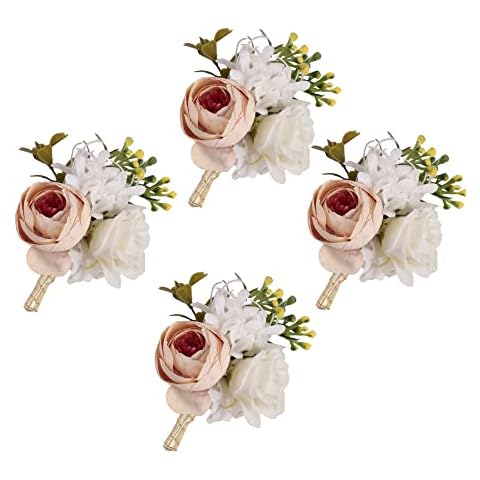 Falflor Peony Corsages for Wedding Realistic Boutonnieres with Pin 4PCS Buttonholes Flowers for Wedding Bridal Groom Men Cover