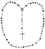 TOP QUALITÄT: Halskette mit 59 Perlen (Ø 5 mm), Kettenglieder (Ø 2 mm), Marienbild (15 x 10 x 2 mm) und Kreuz Anhänger (44 x 25 x 2 mm)