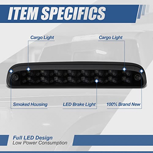 Dual Row Led Center High Mount Stop Lamp Third Brake Cargo Light Compatible With Ford F250 F350 Super Duty 99-16 | Ranger 93-11 | Explorer Sport Trac 01-05 | Mazda B-Series 94-10, Black Housing, Smoke #TOP1