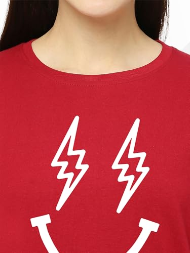Image of STATUS MANTRA Women's Cotton Round Neck Regular Fit Sweatshirt | Full Sleeves and Smile Printed | Comfort Colour T-Shirt | Available in Multicolor & Size Small to 2XL
