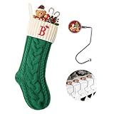 Christmas Stockings Personalized Custom Initials 18 Inches Knitted Christmas Stockings with Letter Fireplace Hanging Monogram Xmas Stockings for Kids,Family Holiday Party Decoration（Green and White B）
