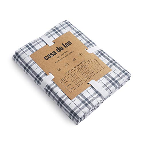 Casa De Lan Dobby Check Tablecloth. Mitered Stitching 100% Ring Spun Cotton Tablecloth in Size (60x120 inches). Rectangle/Oblong Color - Dark Grey
