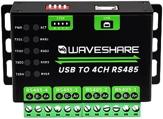 Waveshare Industrial USB to 4Ch RS485 Converter, Multi Protection Circuits, Multi Systems Support, Aluminium Alloy Case, Wall Mount and Rail-Mount Support