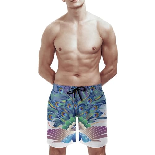Shorts de bain homme paon à séchage rapide et cordon de serrage S - 3