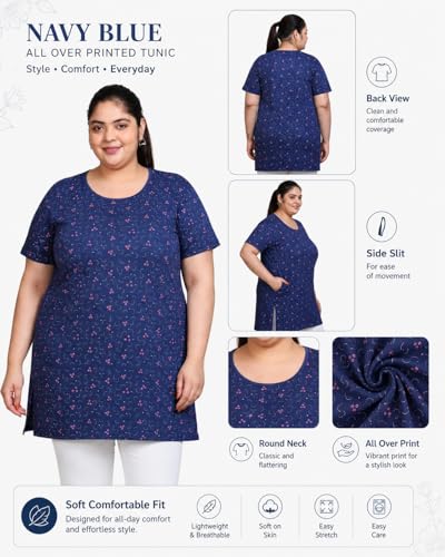 Image of In Love Women's All-Over Printed Cotton Plus Size Longline T-Shirt with Pockets