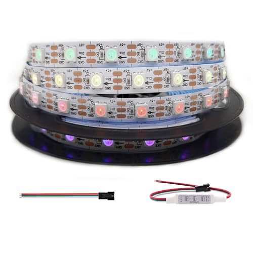 Image of WS2812B RGB LED Strip, Individually Addressable LED Strip, Chasing Effects Dream Color 5050SMD 16.4FT 60 LED Pixel Strip Rope Light DC 5V (White PCB 16.4FT 60Pixels /m IP30)