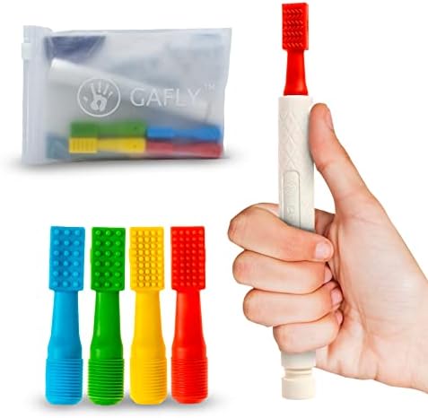 Gafly Therapens Oral Motor Therapy Tools Stimulate Speech and Feeding - Chewy Vibe Speech Therapy Toys Help Kids with Sensory Needs Chew & Relax - Oral Stimulator Kit Includes 4 Tips, Storage Pouch