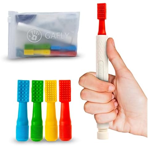 Gafly Therapens Oral Motor Therapy Tools Stimulate Speech and Feeding - Chewy Vibe Speech Therapy Toys Help Kids with Sensory Needs Chew & Relax - Oral Stimulator Kit Includes 4 Tips, Storage Pouch Cover