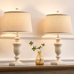 23″ Farmhouse Table Lamps Set of 2, 3 Way Dimmable Lamps with 2 LED Bulbs and Rocker Switch, Vintage Nightstand Lamp for Bedroom Living Room Office End Table Entryway, White