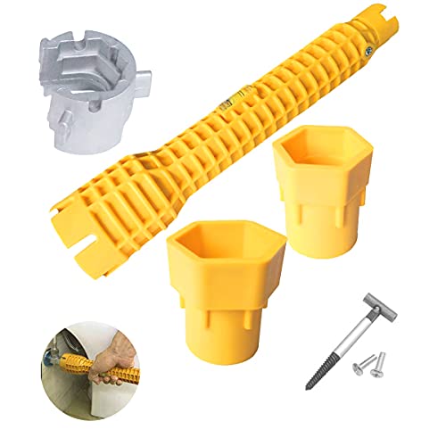 Herramienta de instalación de grifo y lavabo, multifunción, llave de instalación de lavabo, herramienta de fontanería para lavabo, baño, cocina (amarillo) Cover