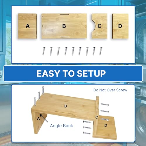 Image of Liquid Laundry Detergent Holder Stand with Tray & Strap - 2 Pack - Wood | Easy Pouring, Rubber Feet, Angled Stand, Fabric Softener Dispenser for Laundry Room Organization & Storage