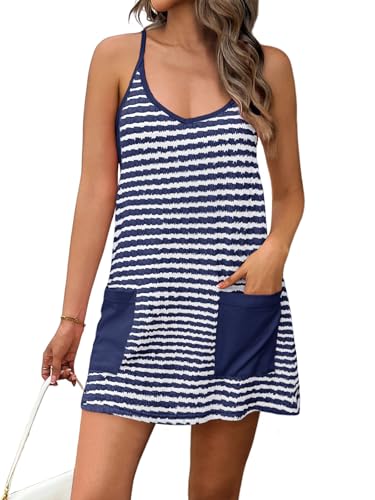 Image of Fisoew Womens Tennis Athletic Dress Mini Romper Dress with Built in Shorts Summer Vacation Outfits
