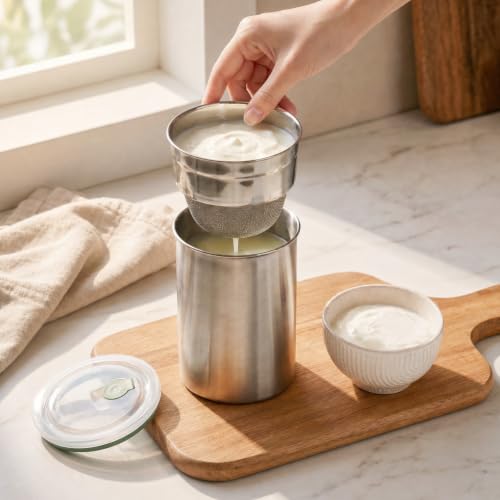Image of Nestasia Hung Curd Maker Stainless Steel (1000 ml) - 100% Food-Safe Homemade Greek Yogurt Maker | BPA-Free Food Strainer with Airtight Steam-Vent Lid Storage Container