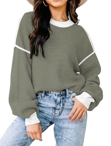 Image of Womens Sweaters Fall Fashion 2026 Color Block Oversized Pullover Knit Tops