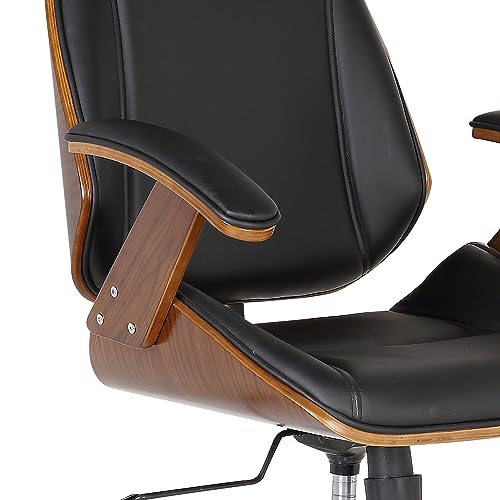 Armen Living Century Office Chair in Black Faux Leather and Walnut Wood, Chrome Finish - Thumbnail 5