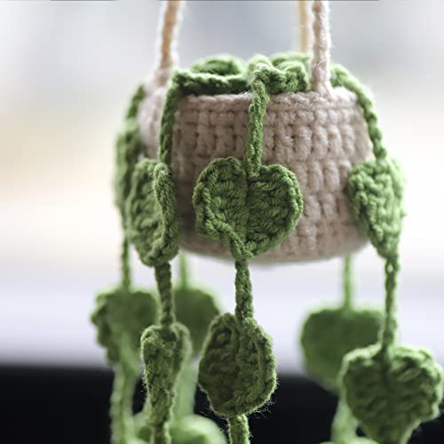 Boho Car Plant Crochet Hanging Basket, Hanging Plant For Car Décor And Accessories, Car Ornament Rear View Mirror Accessories (Style 2- Long) #TOP7
