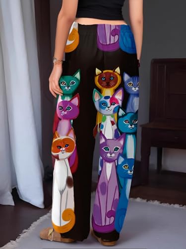 Women Pants Cartoon Animal Print Wide Leg High Waist Elastic Waistband Casual Trousers Relaxed Fit Streetwear Daily Outfits2