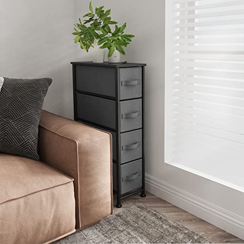 Sehloran Narrow Dresser Storage Tower Stand With 4 Removable Slim Fabric Drawer, Chests Of Drawers, Dresser Organizers Unit For Bedroom, Entryway, Closets, Wood Top, Gray #TOP3